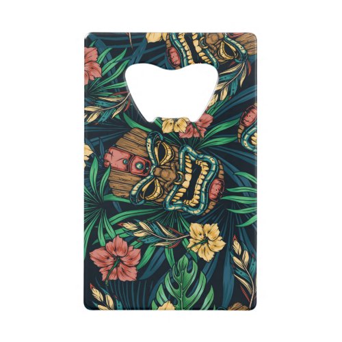 Hawaiian Tiki Mask Tropical Pattern Credit Card Bottle Opener