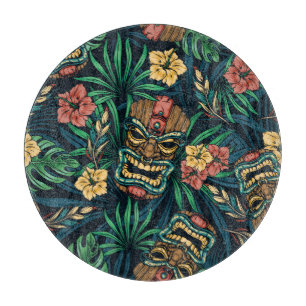 Hawaiian Tiki Mask Tropical Pattern Cutting Board