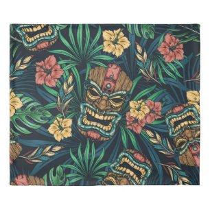 Hawaiian Tiki Mask Tropical Pattern Duvet Cover