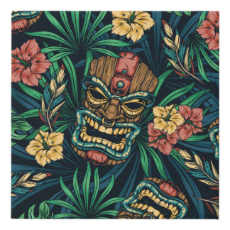 Hawaiian Tiki Mask Tropical Pattern Faux Canvas Print
