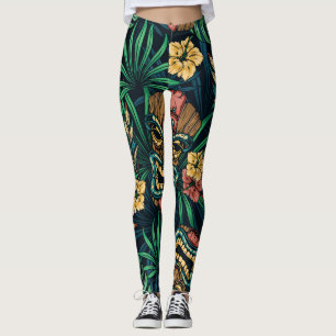 Hawaiian Tiki Mask Tropical Pattern Leggings