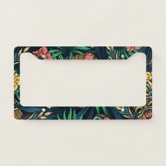 Hawaiian Tiki Mask Tropical Pattern License Plate Frame (Front)