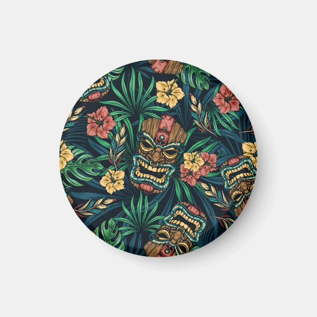 Hawaiian Tiki Mask Tropical Pattern Magnet (Front)