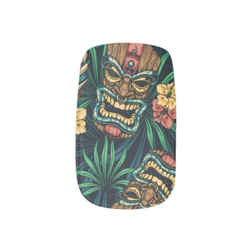 Hawaiian Tiki Mask Tropical Pattern Minx Nail Art