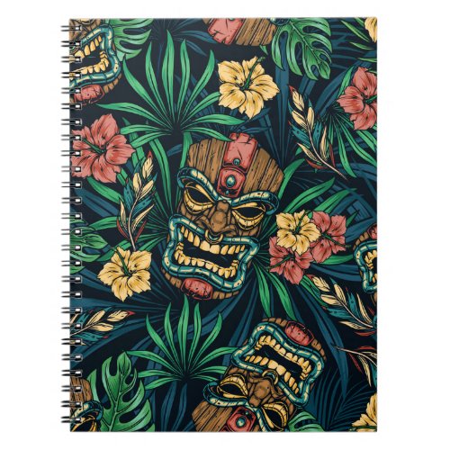 Hawaiian Tiki Mask Tropical Pattern Notebook