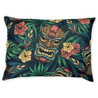 Hawaiian Tiki Mask Tropical Pattern Pet Bed