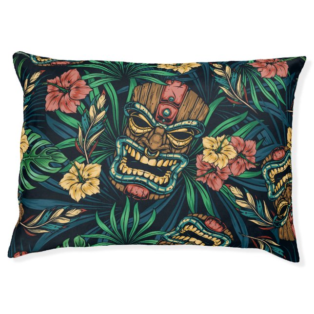 Hawaiian Tiki Mask Tropical Pattern Pet Bed (Front)