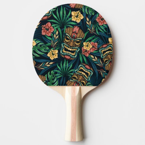 Hawaiian Tiki Mask Tropical Pattern Ping Pong Paddle