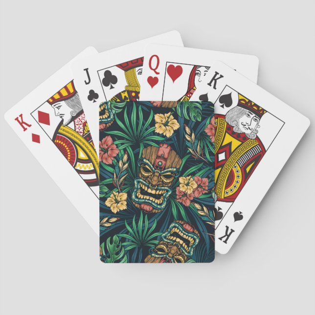 Hawaiian Tiki Mask Tropical Pattern Poker Cards (Back)