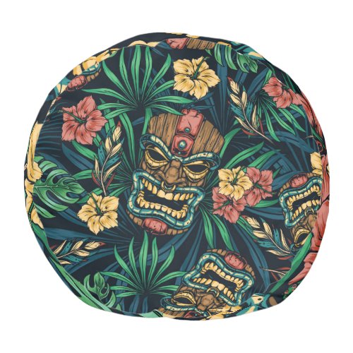 Hawaiian Tiki Mask Tropical Pattern Pouf