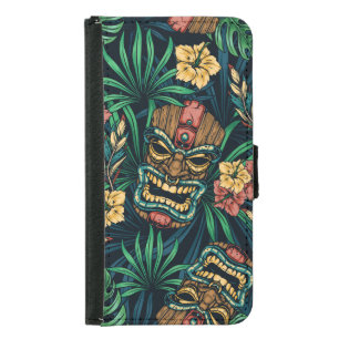 Hawaiian Tiki Mask Tropical Pattern Samsung Galaxy S5 Wallet Case