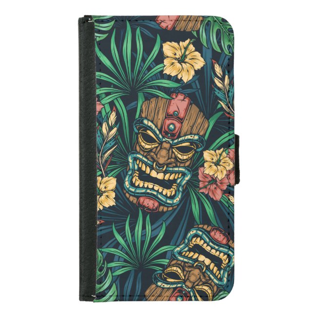 Hawaiian Tiki Mask Tropical Pattern Samsung Galaxy Wallet Case (Front)
