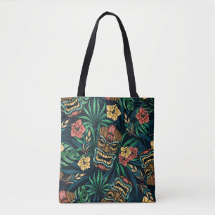 Hawaiian Tiki Mask Tropical Pattern Tote Bag