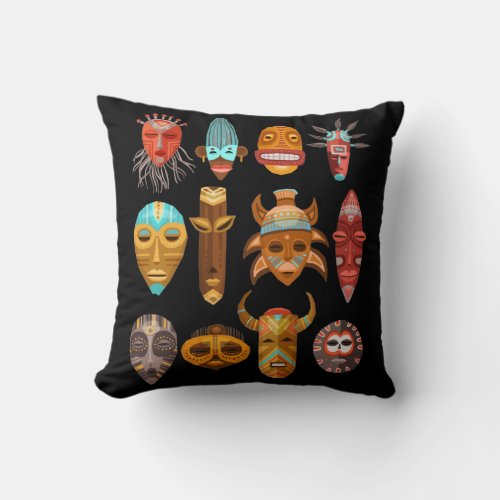 Hawaiian Tiki Masks Totems Hawaii Throw Pillow