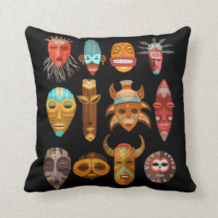 Hawaiian Tiki Masks Totems Hawaii Throw Pillow