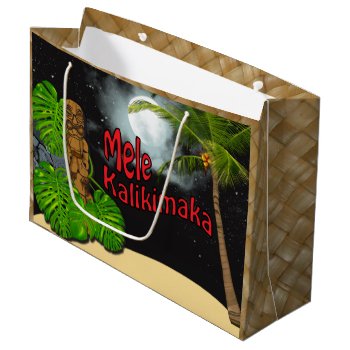 Hawaiian Tiki Mele Kalikimaka Christmas Large Large Gift Bag by MoonArtandDesigns at Zazzle