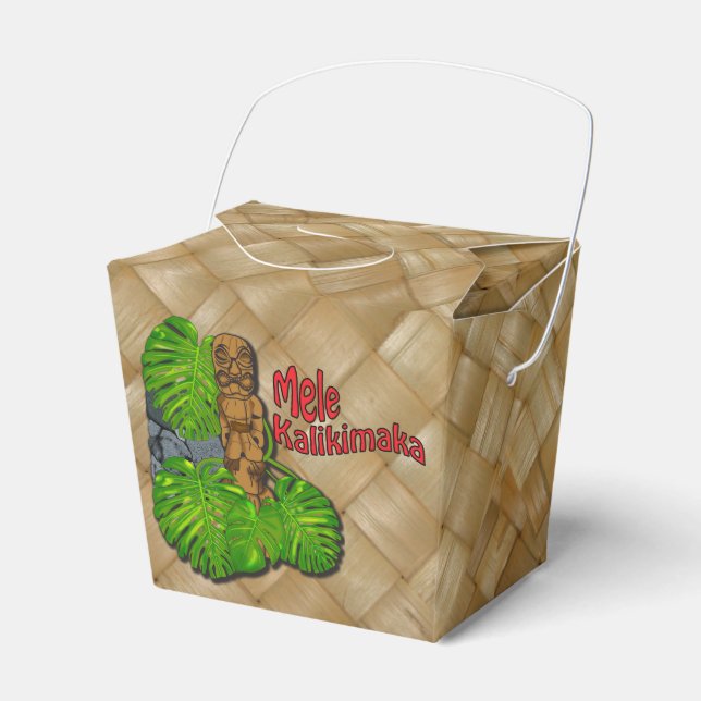 Hawaiian Tiki Mele Kalikimaka Christmas Take Out Favor Boxes (Front Side)