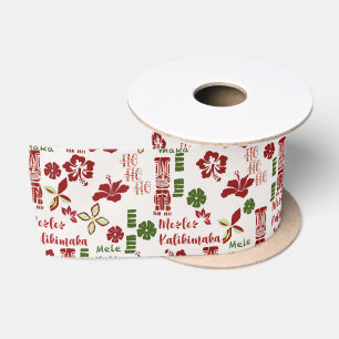 Hawaiian Tiki Mele Kalikimaka Satin Ribbon