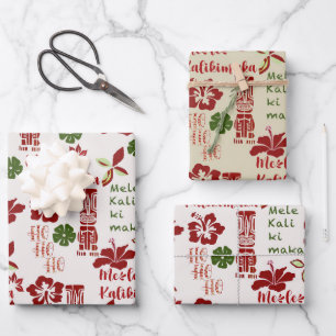 Hawaiian Tiki Mele Kalikimaka Wrapping Paper Sheets