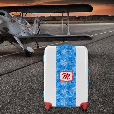 Hawaiian Tiki Pattern Blue Monogrammed 