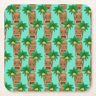 Hawaiian Tiki Repeat Pattern Square Paper Coaster