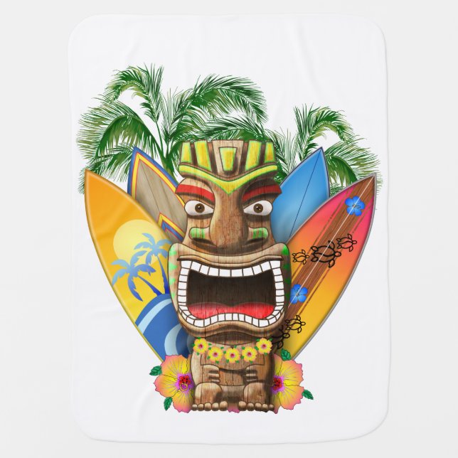 Hawaiian Tiki Surfing Baby Blanket (Front)