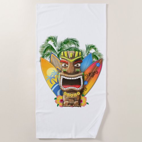 Hawaiian Tiki Surfing Beach Towel