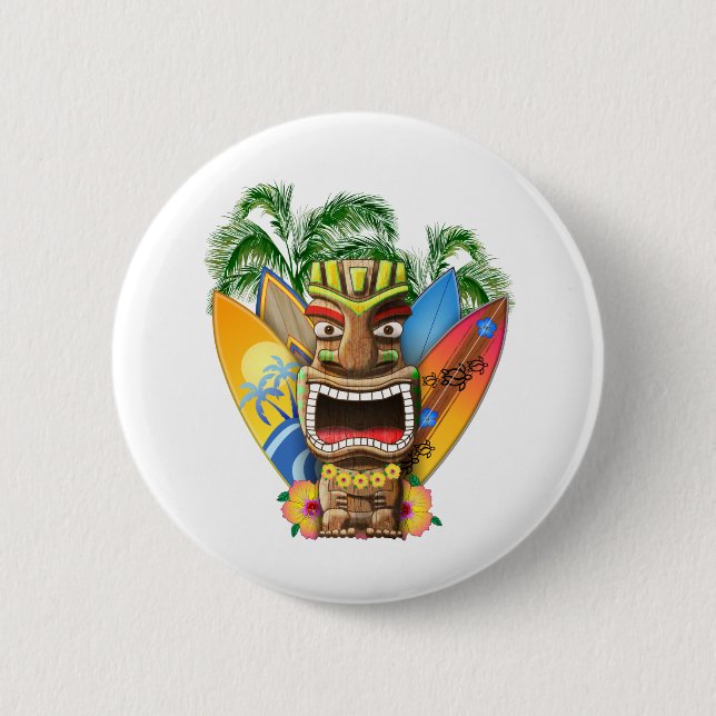 Hawaiian Tiki Surfing Button (Front)