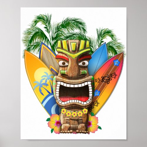 Hawaiian Tiki Surfing Poster