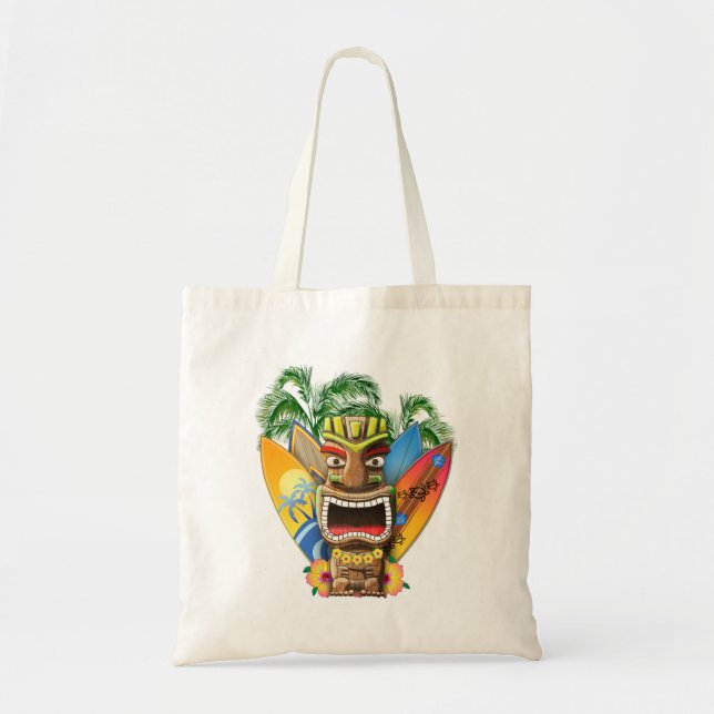 Hawaiian Tiki Surfing Tote Bag (Front)