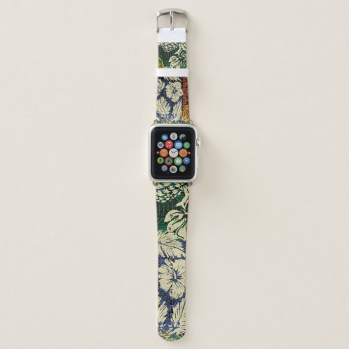 Hawaiian tribal elements and hibiscus fabric patch apple watch band