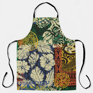 Hawaiian tribal elements and hibiscus fabric patch apron