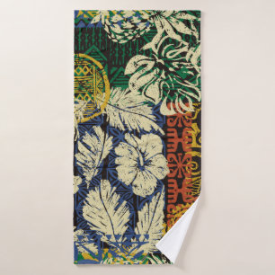 Hawaiian tribal elements and hibiscus fabric patch bath towel