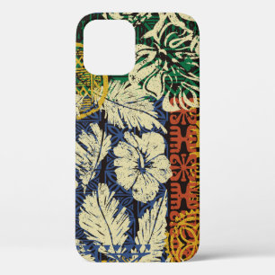 Hawaiian tribal elements and hibiscus fabric patch iPhone 12 case