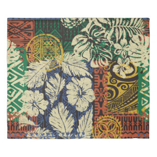Hawaiian tribal elements and hibiscus fabric patch duvet cover