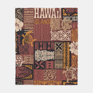 Hawaiian Tribal: Vintage Fabric Patchwork Fleece Blanket