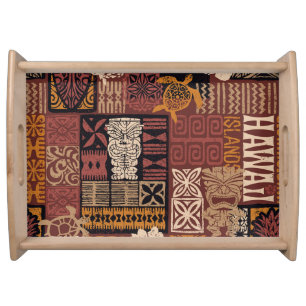 Hawaiian Tribal: Vintage Fabric Patchwork Serving Tray