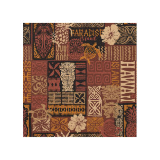 Hawaiian Tribal: Vintage Fabric Patchwork Wood Wall Art