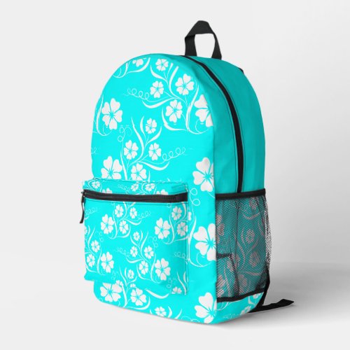 Hawaiian Tropic Flowered Pattern Aqua and White Printed Backpack