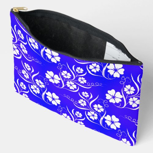 Hawaiian Tropic Flowered Pattern Cobalt and White Accessory Pouch