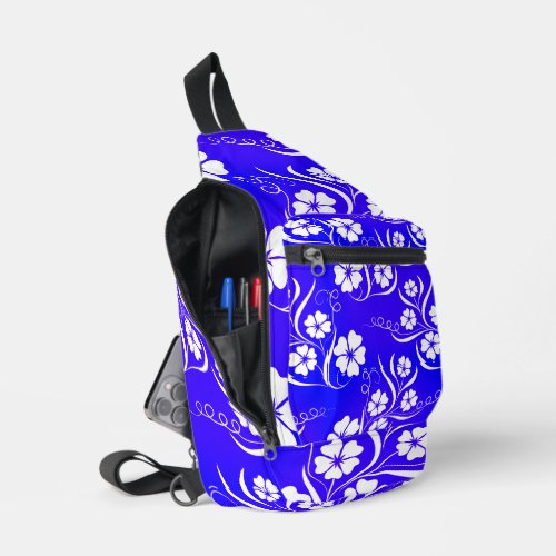 Hawaiian Tropic Flowered Pattern Cobalt and White Sling Bag