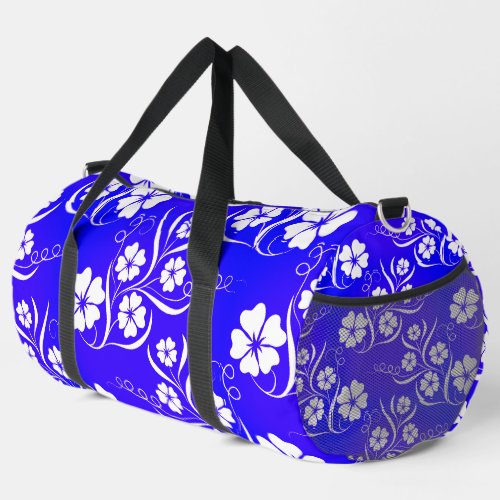 Hawaiian Tropic Flowered Pattern Cobalt Blue White Duffle Bag