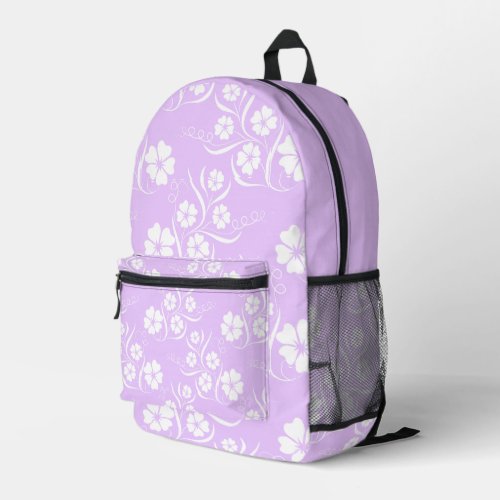 Hawaiian Tropic Flowered Pattern Pastel Purple Printed Backpack