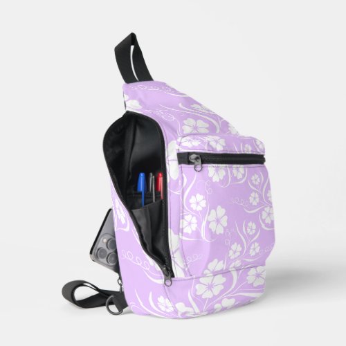 Hawaiian Tropic Flowered Pattern Pastel Purple Sling Bag