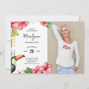 Hawaiian Tropical 50th Birthday Photo Invitation