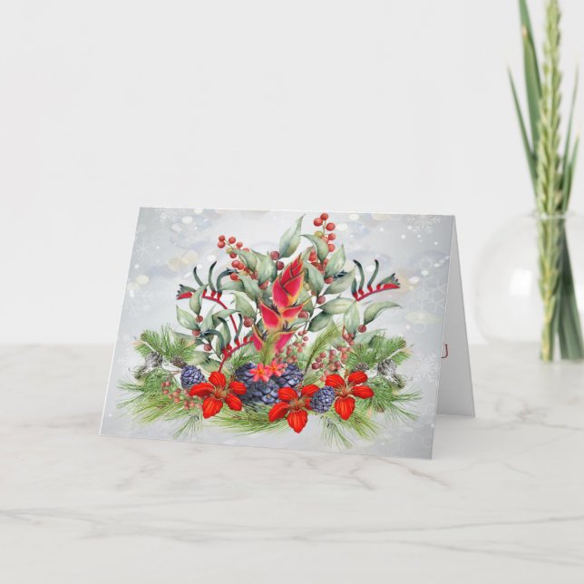 Hawaiian Tropical Arrangement Christmas Card (Front)