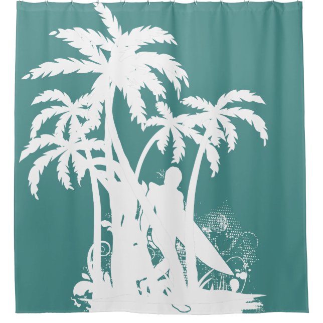 Hawaiian Tropical Beach Surfing Design Shower Curtain (Front)