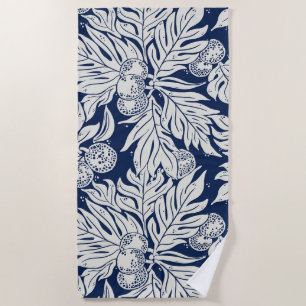 Hawaiian Tropical breadfruit ulu in indigo Beach Towel