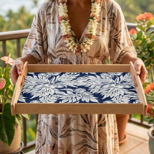 Hawaiian Tropical breadfruit ulu in indigo Serving Tray