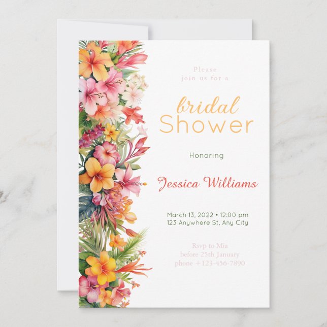 Hawaiian Tropical Bridal Shower Invitation  (Front)